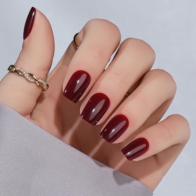 Short dark red nails