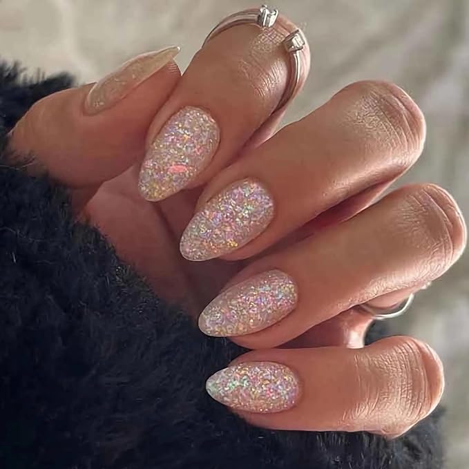 Pink full glitter nails