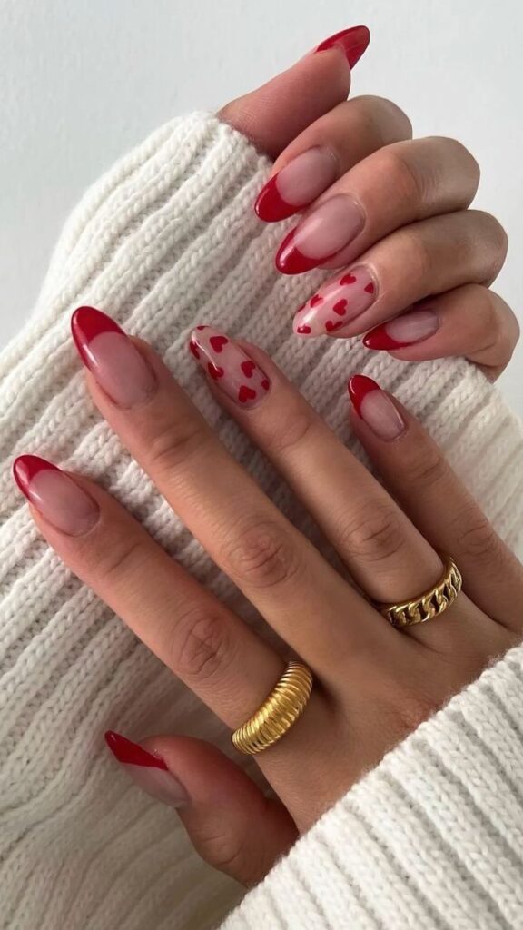 Cute Galentine's heart manicure for valentine's day