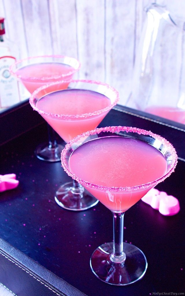 Pink Galentine's cocktail in martini glass